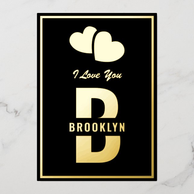 Monogram Happy Valentine's Day Black Gold Hipster Foil Holiday Card (Front)