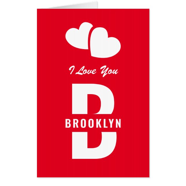 Monogram Happy Valentine's Day Red White Hipster Card (Front)