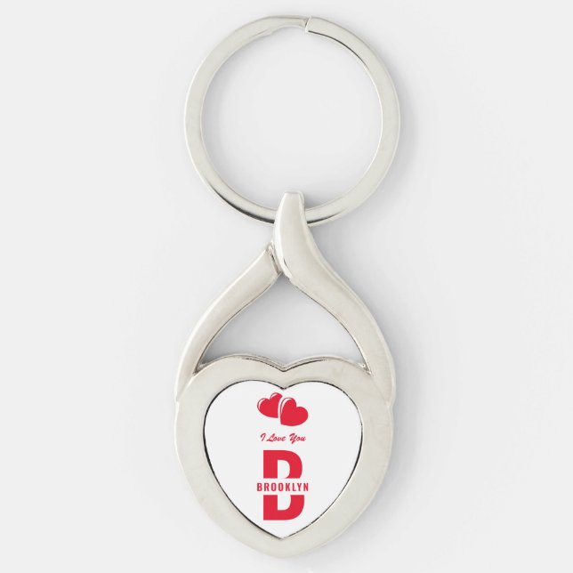 Monogram Happy Valentine's Day White Red Hipster Keychain (Front)