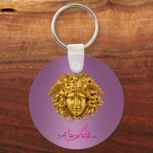 Monogram Haute Couture Gold Medusa Mask Purple Keychain