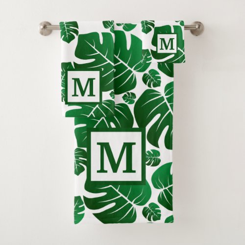 Monogram Hawaii Monstera Plant Palm Leaves Bath Towel Set