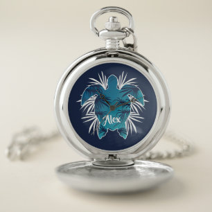 Monogram. Hawaiian. Aloha. Tropical. Turtle. Pocket Watch