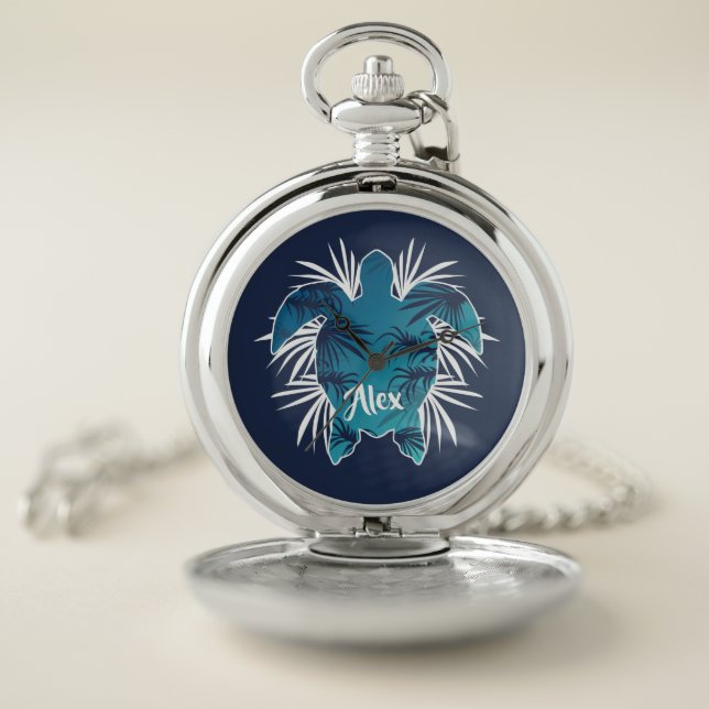 Monogram. Hawaiian. Aloha. Tropical. Turtle. Pocket Watch (Inside)
