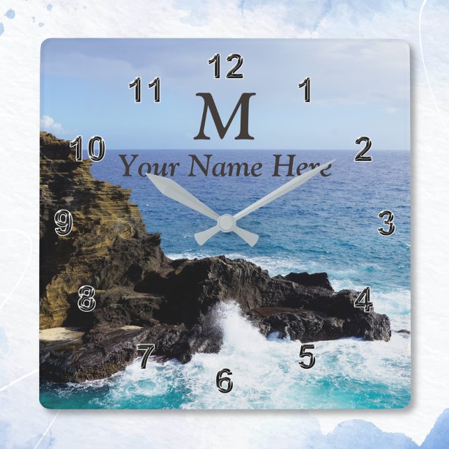 Monogram Hawaiian Ocean Clock Your Name, Photo (Oahu Clock)