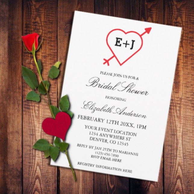 Monogram Heart And Arrow Bridal Shower Invitation (Creator Uploaded)