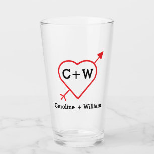 Monogram Heart And Arrow Glass