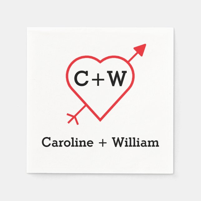 Monogram Heart And Arrow Napkins (Front)