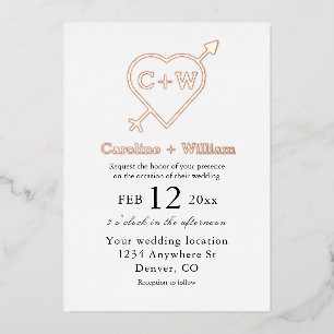 Monogram Heart And Arrow Wedding Foil Invitation