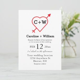 Monogram Heart And Arrow Wedding Invitation