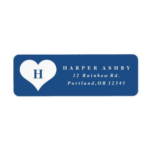 Monogram Heart Blue Return Address Label