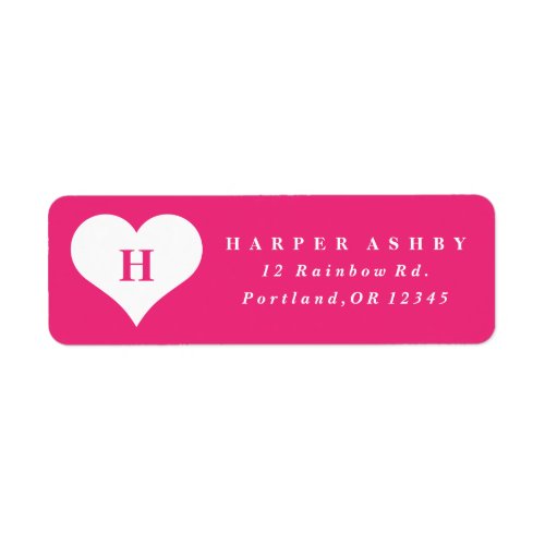 Monogram Heart Bright Pink Modern Return Address Label