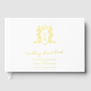 Monogram heart crest gold white wedding guest foil guest book 