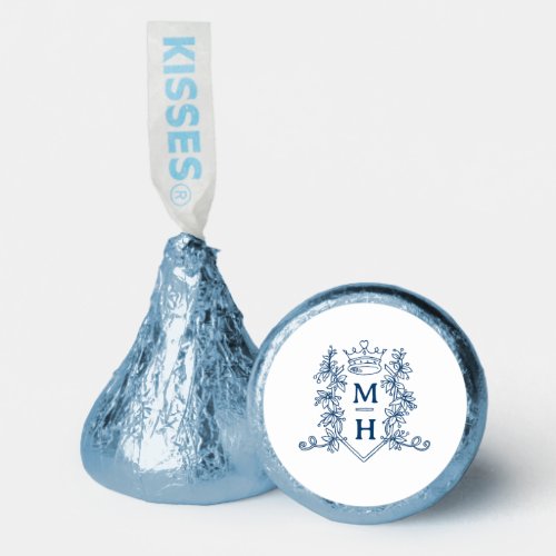 Monogram heart crown crest blue white wedding hersheys kisses