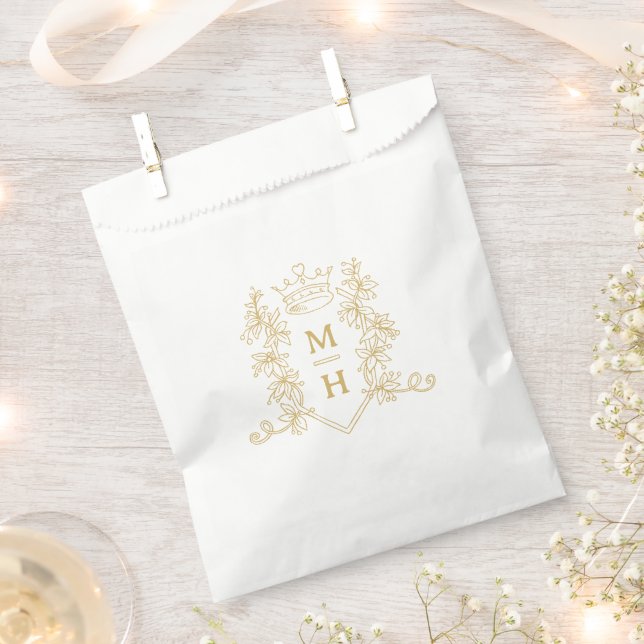 Monogram heart crown crest gold wedding favor bag (Clipped)