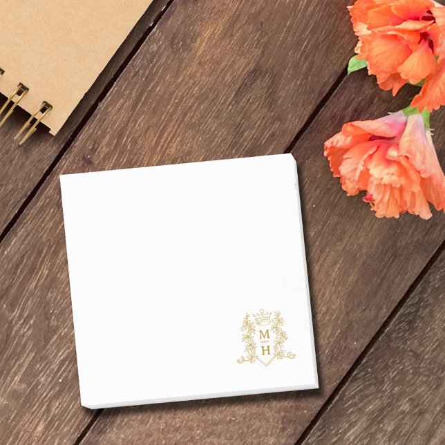 Monogram heart crown crest gold wedding favor post-it notes (Creator Uploaded)