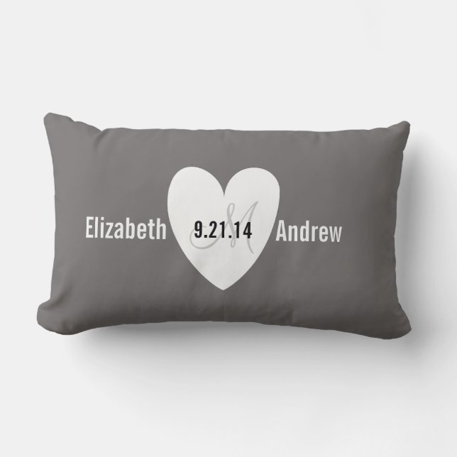 Monogram Heart Gray Wedding Anniversary Pillow (Front)