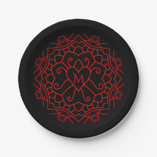 Monogram Heart Mandala Paper Plates