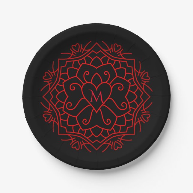 Monogram Heart Mandala Paper Plates (Front)