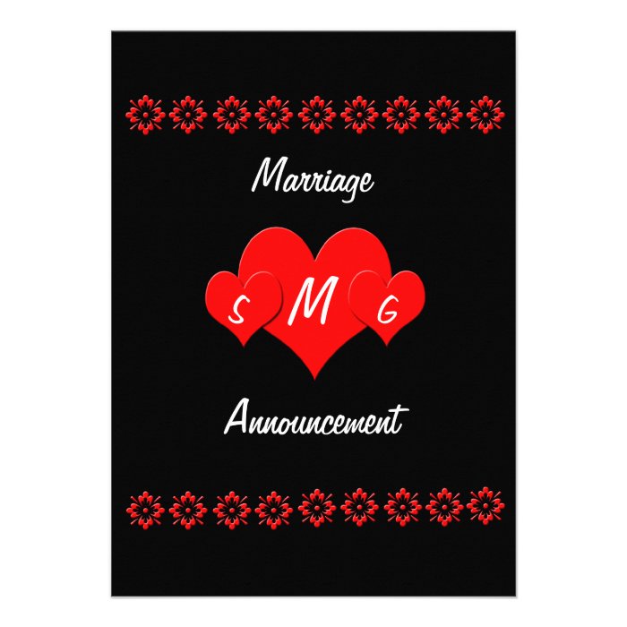 Monogram Heart Marriage  Announcement Card