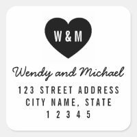 Monogram Heart Modern Couple Wedding Address Square Sticker