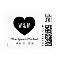Monogram Heart Modern Save the Date Wedding Postage