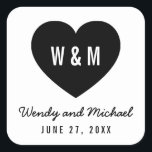 Monogram Heart Modern Save the Date Wedding Square Sticker<br><div class="desc">Modern monogram Save the Date Wedding square sticker featuring a heart. Personalize it by replacing the placeholder text with your details. For more options such as to change the font and it's size click the "Customize" button. *Please note that the Zazzle Watermark that appears in the zoom preview will NOT...</div>