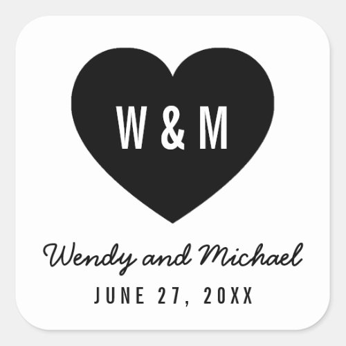 Monogram Heart Modern Save the Date Wedding Square Sticker