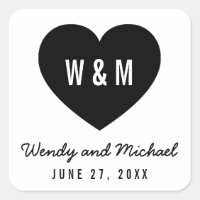 Monogram Heart Modern Save the Date Wedding Square Sticker