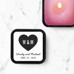 Monogram Heart Modern Save the Date Wedding Square Sticker<br><div class="desc">Modern monogram Save the Date Wedding square sticker featuring a heart. Personalize it by replacing the placeholder text with your details. For more options such as to change the font and it's size click the "Customize" button. *Please note that the Zazzle Watermark that appears in the zoom preview will NOT...</div>