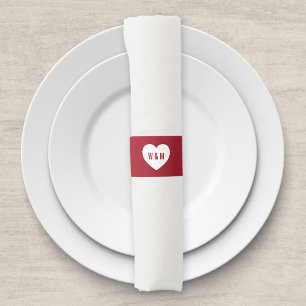 Monogram Heart Modern Wedding Custom Color Napkin Bands