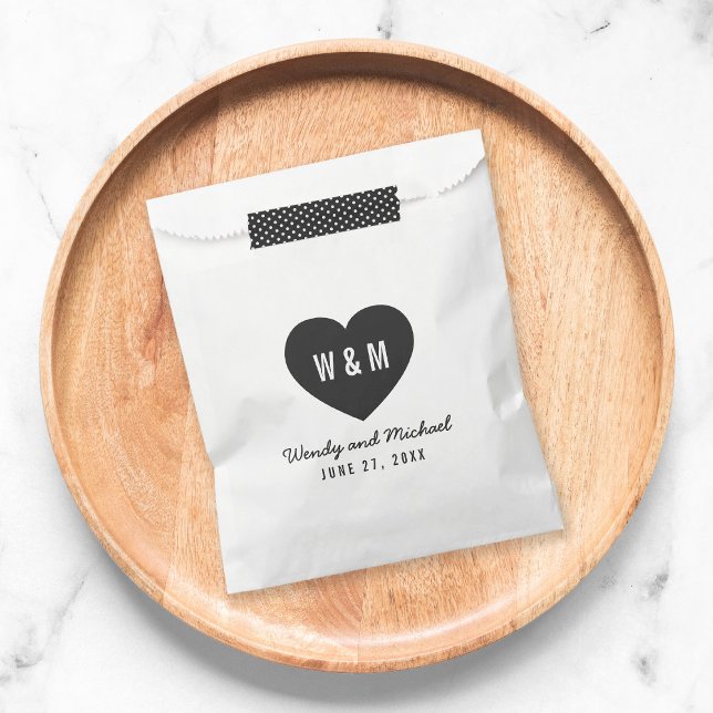 Monogram Heart Modern Wedding Favor Bag (Creator Uploaded)