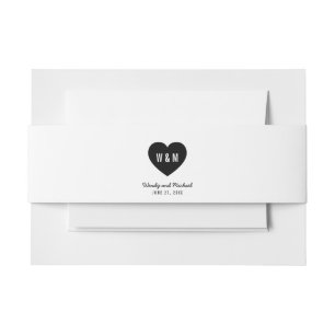 Monogram Heart Modern Wedding Invitation Belly Band