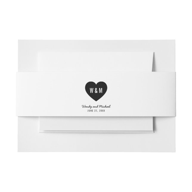 Monogram Heart Modern Wedding Invitation Belly Band (Front Example)