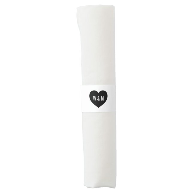 Monogram Heart Modern Wedding Napkin Bands (Front)