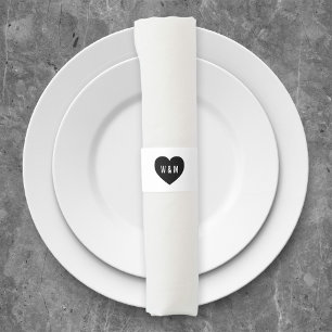 Monogram Heart Modern Wedding Napkin Bands