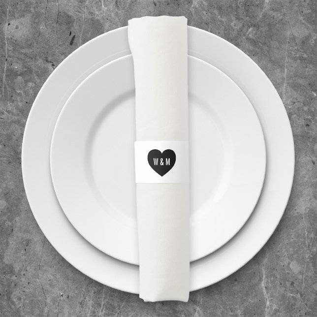 Monogram Heart Modern Wedding Napkin Bands (Creator Uploaded)