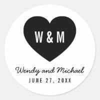 Monogram Heart Modern Wedding Save the Date Classic Round Sticker