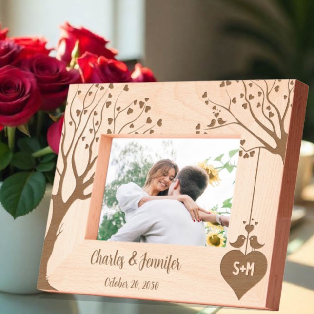Monogram Heart Names Couple with Love Tree Design Engraved Frames (Creator Uploaded)