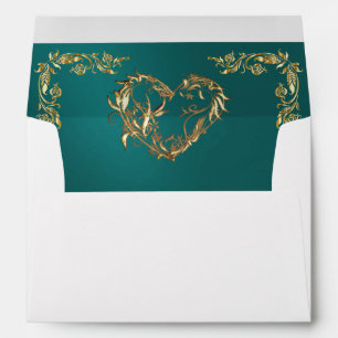 Monogram Heart on Teal Wedding Envelope