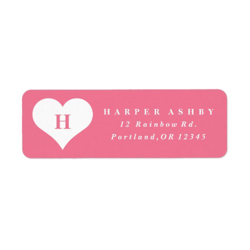 Monogram Heart Pink Return Address Label