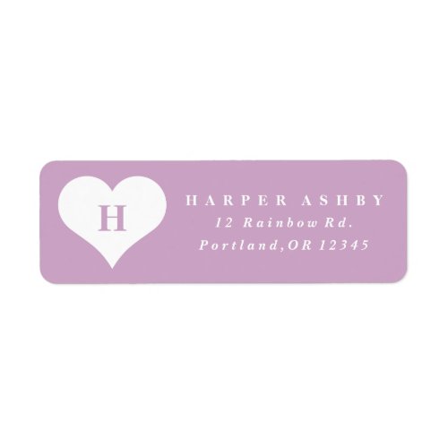 Monogram Heart Purple Return Address Label