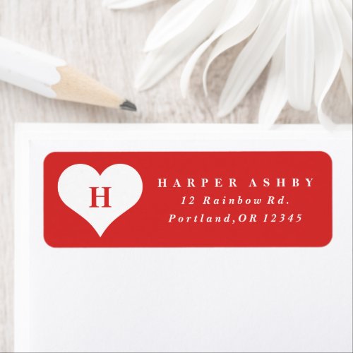 Monogram Heart Red Return Address Label