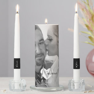 Monogram Heart Script  Wedding Photo Unity Candle Set