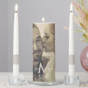 Monogram Heart Script  Wedding Vintage Photo Unity Candle Set