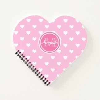 Monogram Heart Shaped Notebook: Pink White Hearts Notebook