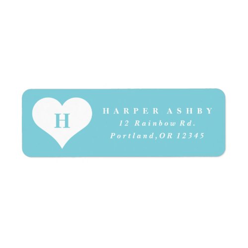 Monogram Heart Teal Blue Return Address Label