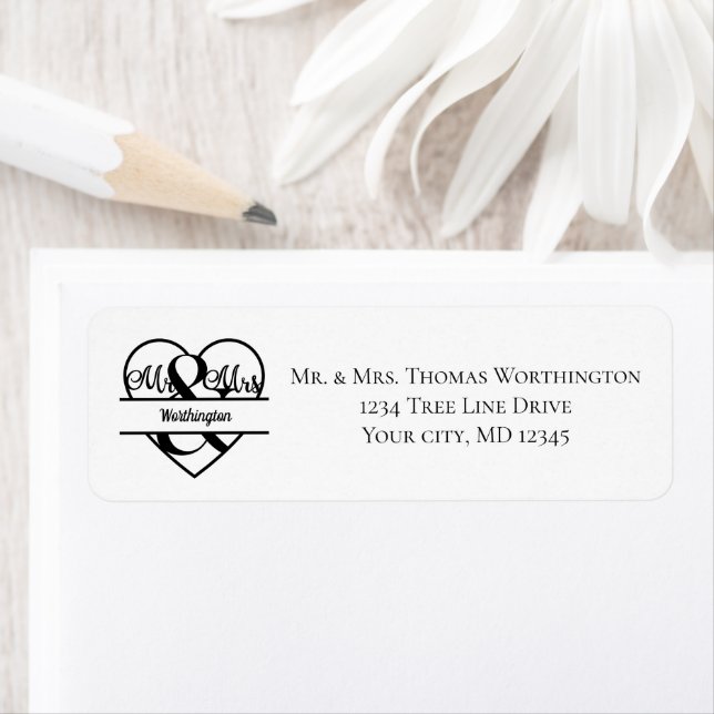Monogram Heart Wedding Couple Return address Label (Insitu)