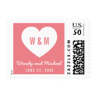 Monogram Heart Wedding Editable Color Postage