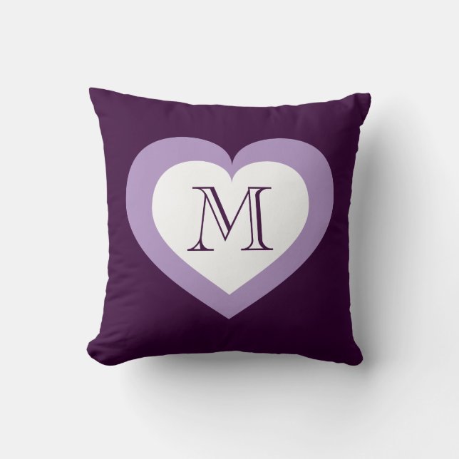 Monogram Heart - White and Lavender Throw Pillow (Front)