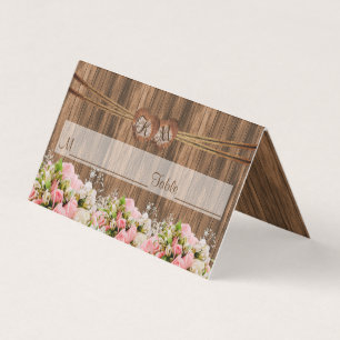 Monogram Heart with Pink Roses Place Cards